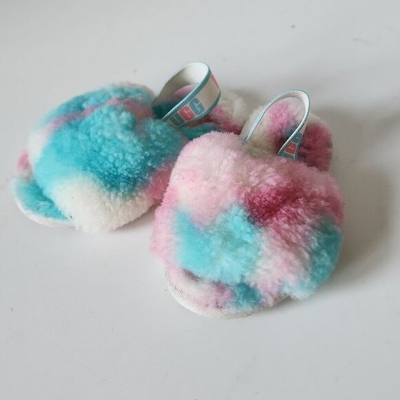 UGG | Slipper Cotton Candy Kids Fluff Yeah Fur Pink Blue baby Sz 8 - Picture 2 of 4